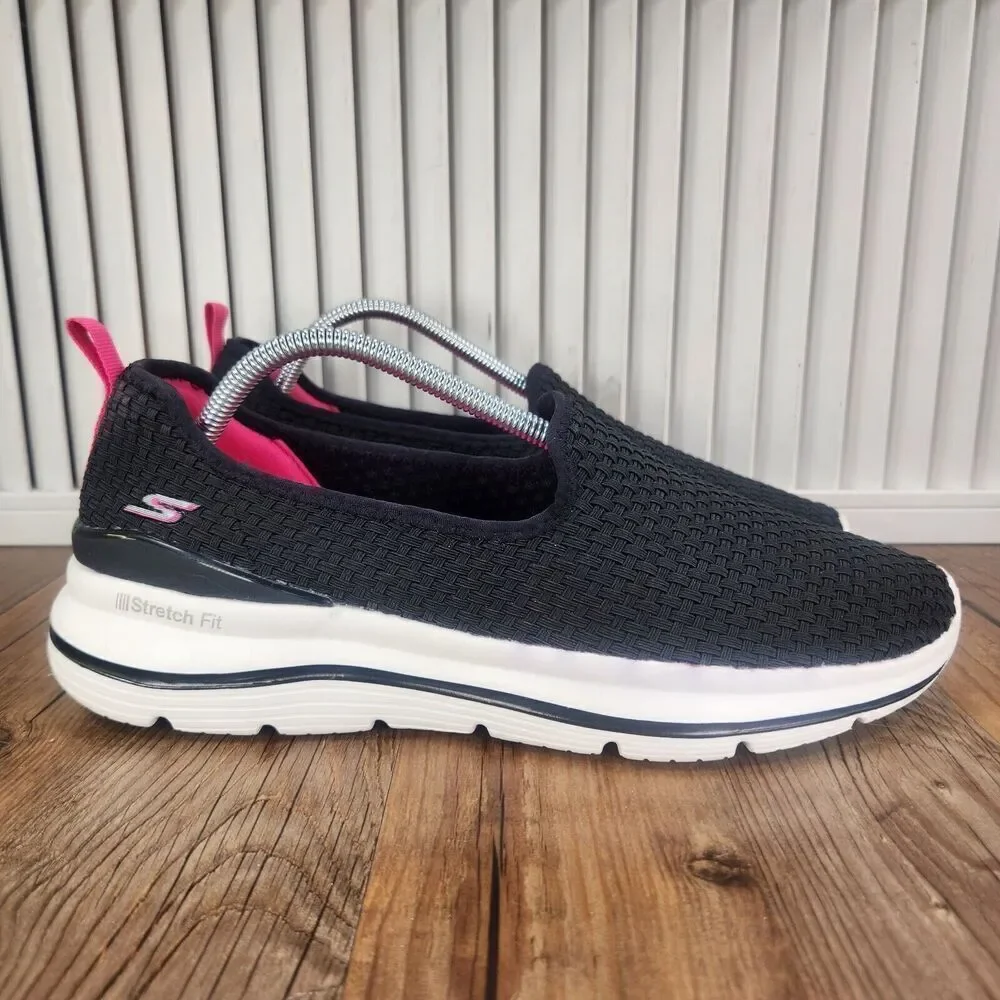 Skechers GOwalk 6 Womens 11 Black Pink Stretch Fit Goga Mat Walking Shoes 124398